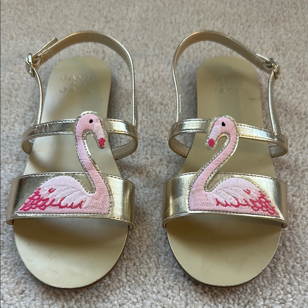 Janie and Jack Gold Pink Flamingo Sandals